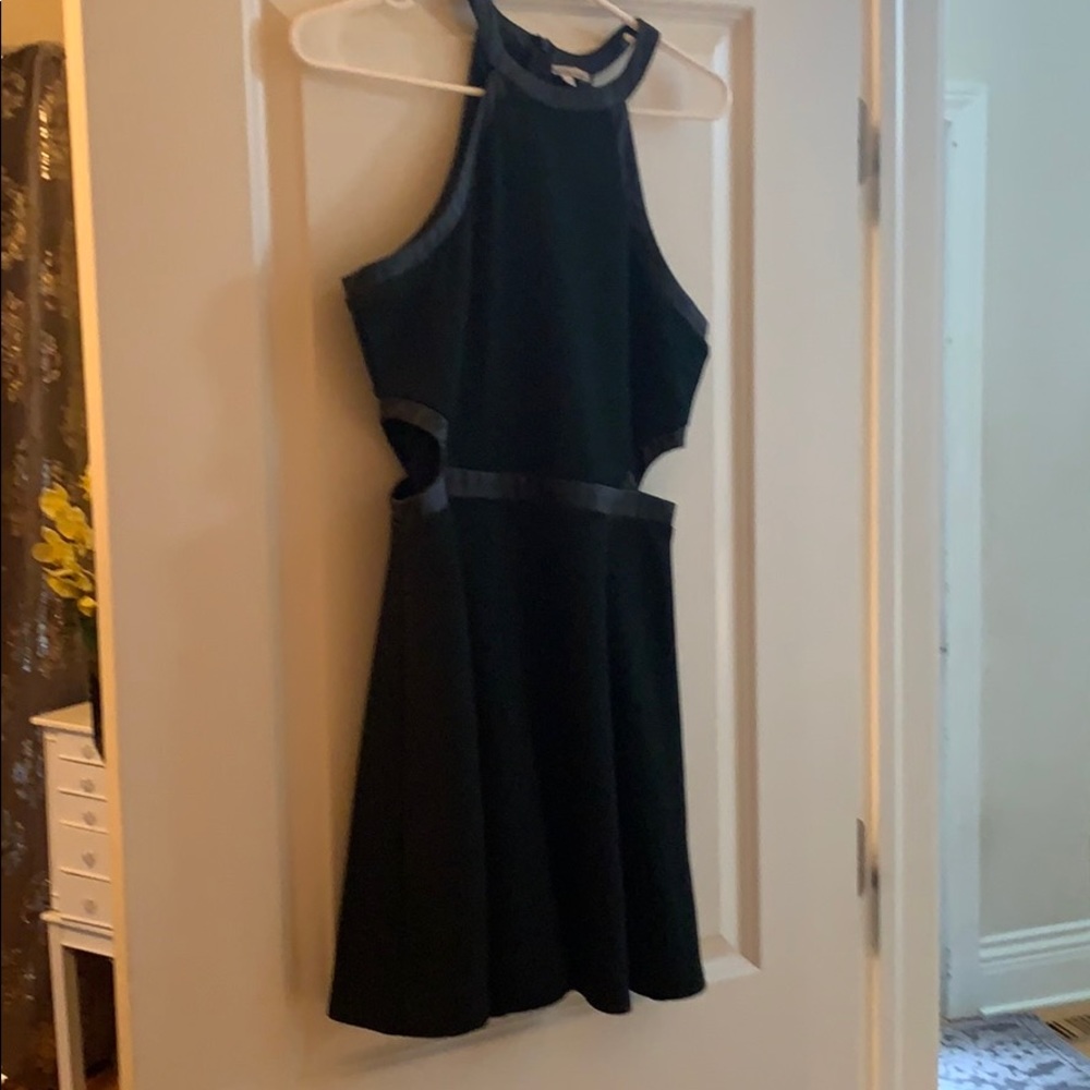 Green metallic with faux leather trim party dress